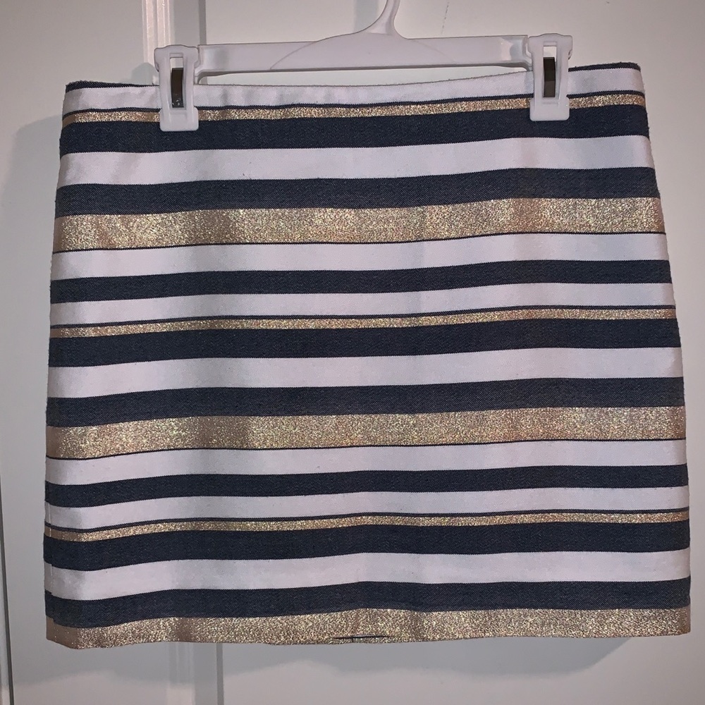 J.Crew Gold Navy White Striped Skirt
